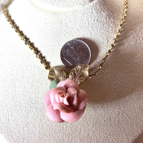 PINK CHINA ROSE NECKLACE PENDANT 19” - Picture 7 of 9